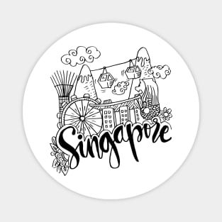 Hand Drawn Symbols Of Singapore. Magnet